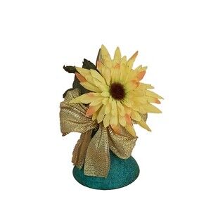 Rustic Metal Blue Ringing Bell with Sunflower Gold Bow Country Farmhouse Decor